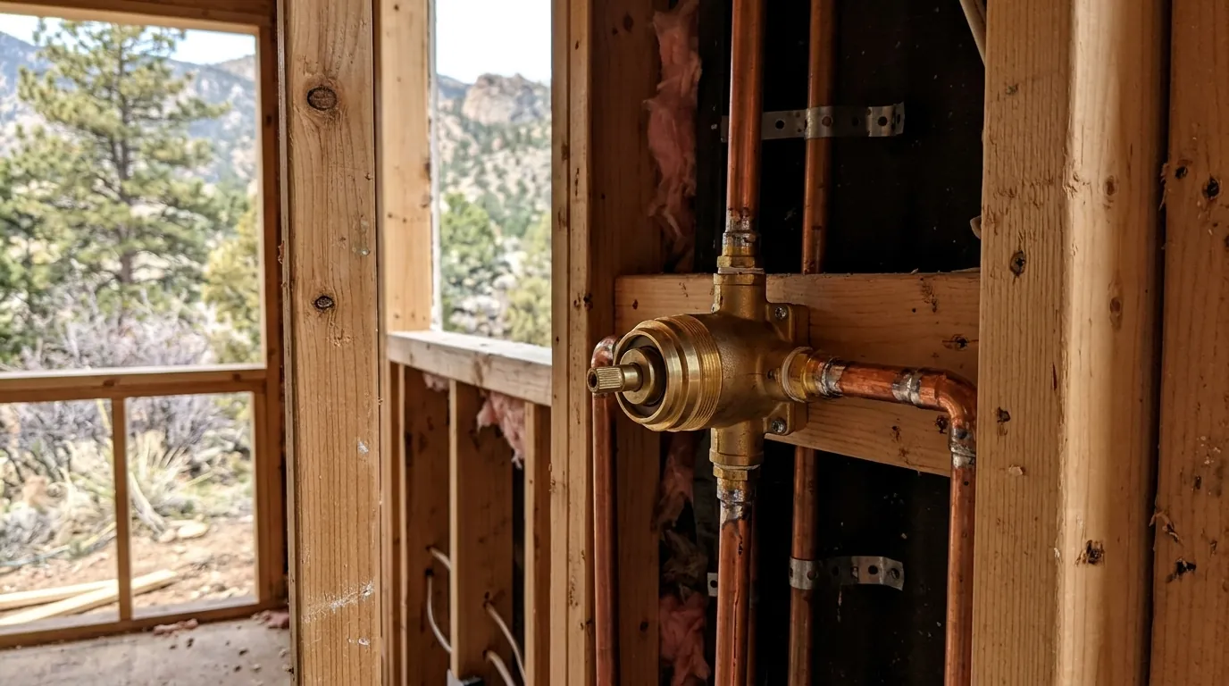New pressure-balance shower valve body inside an open wall