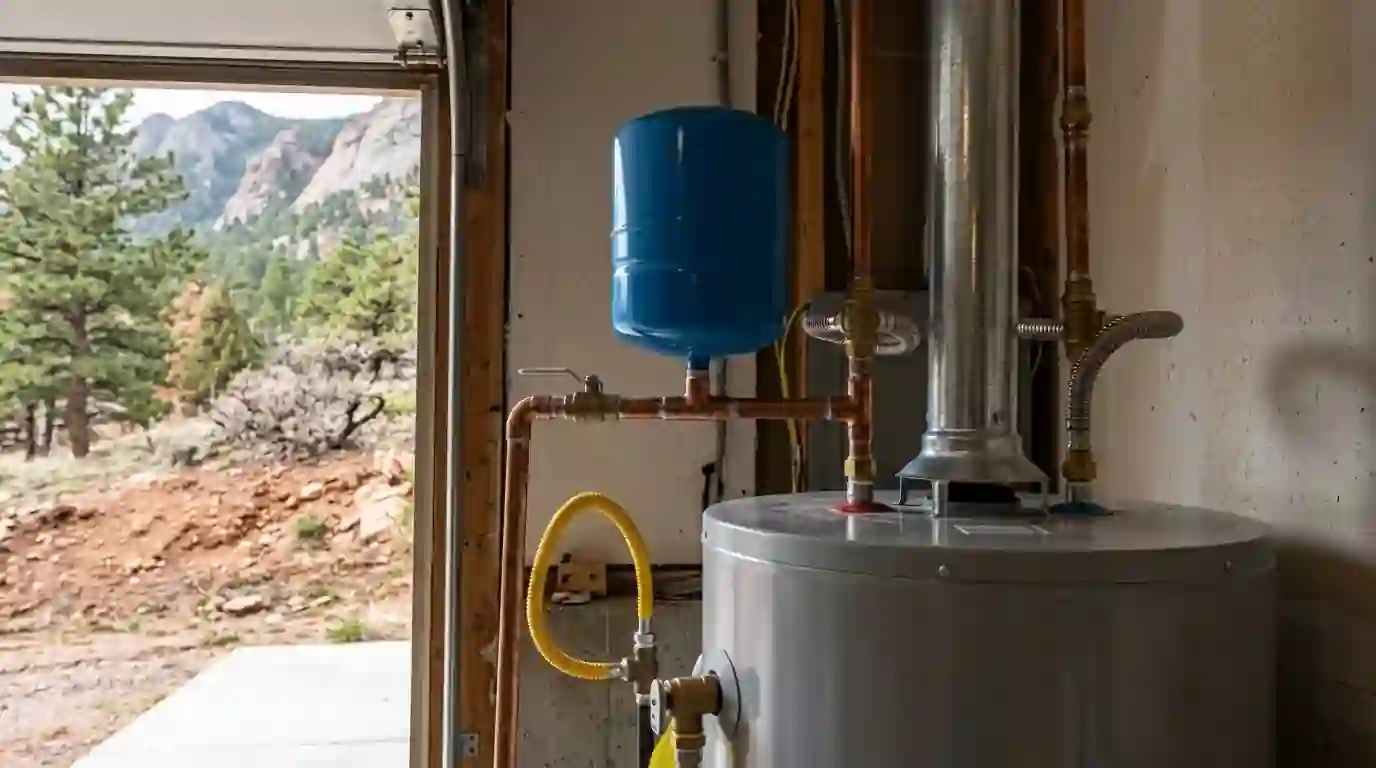 Expansion tank and gas connector on a new water heater