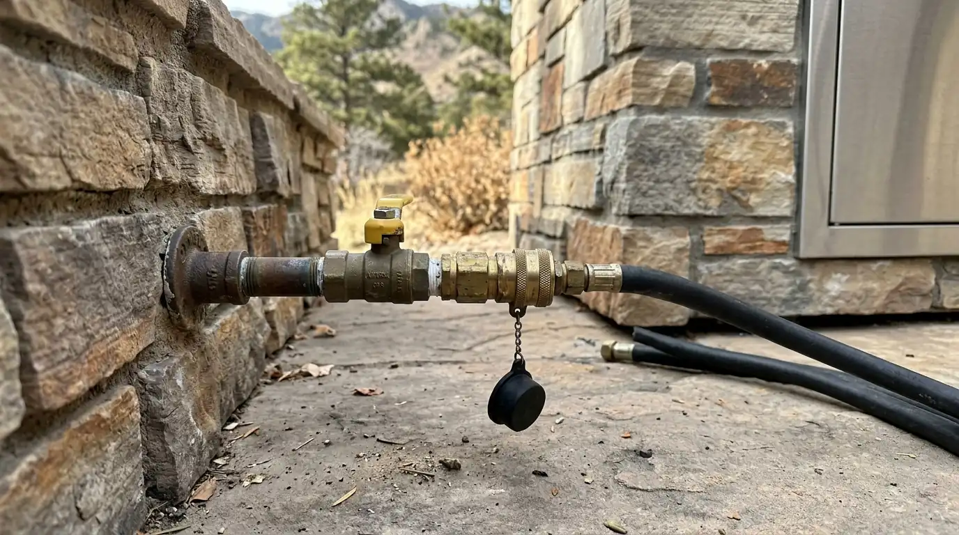 Gas quick-disconnect on a patio grill line