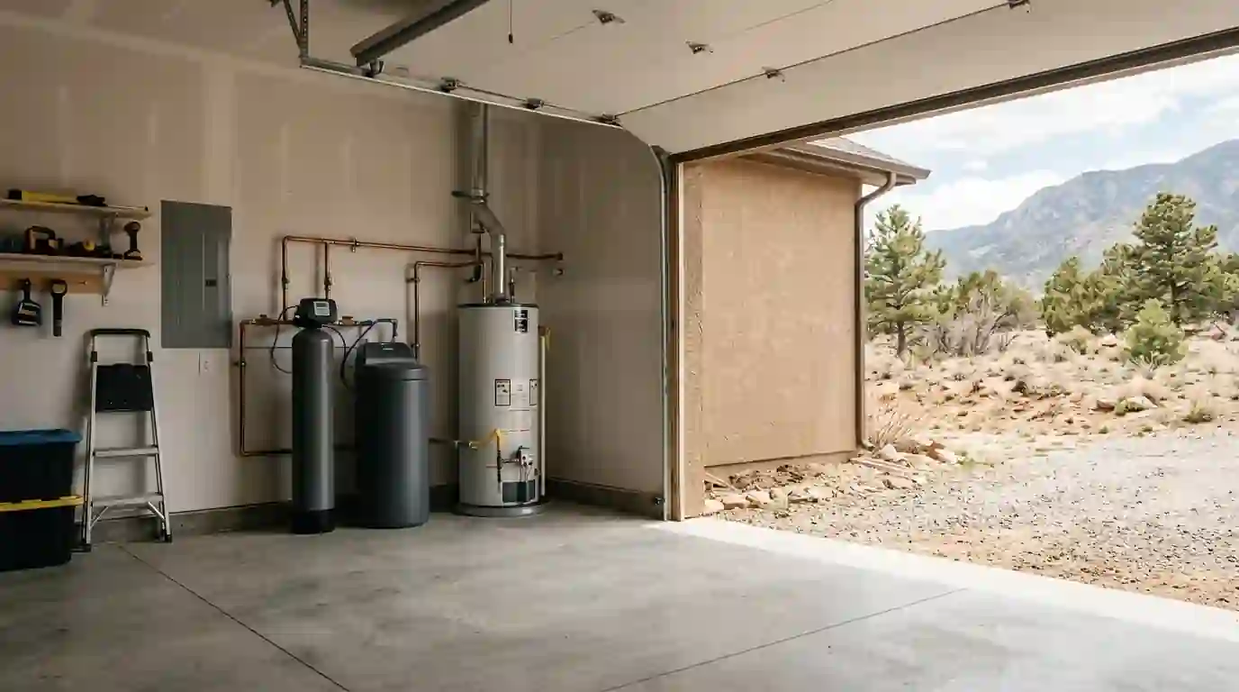Water softener installed in a Pueblo West garage