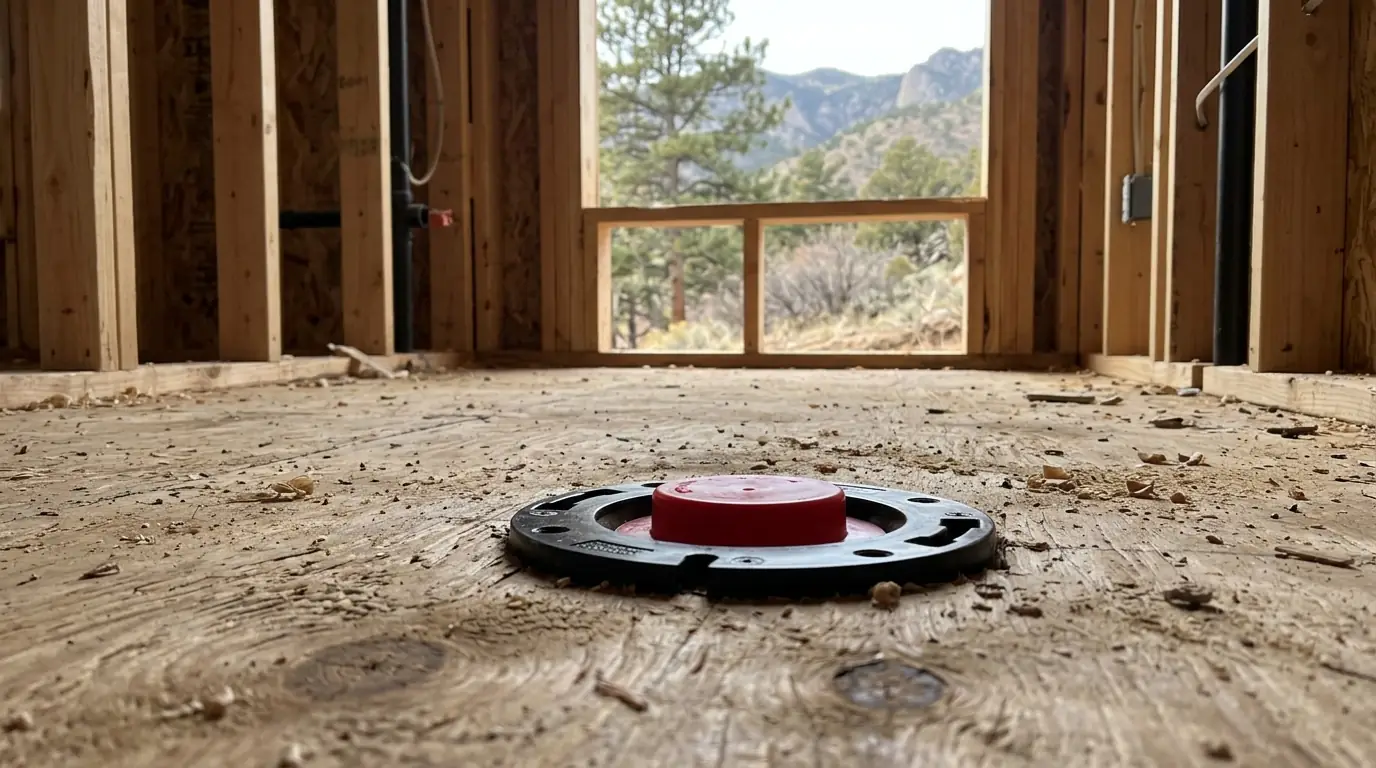 New closet flange and capped drain at a bathroom rough-in