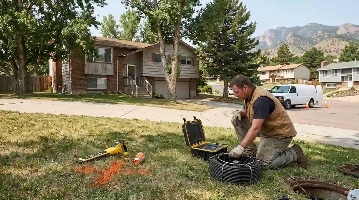 Sewer camera inspection at a Village Seven home in Colorado Springs