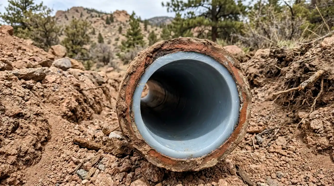 Cured-in-place liner inside an old clay sewer pipe