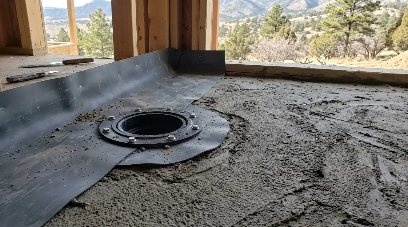 Clamping shower drain and liner ready for tile