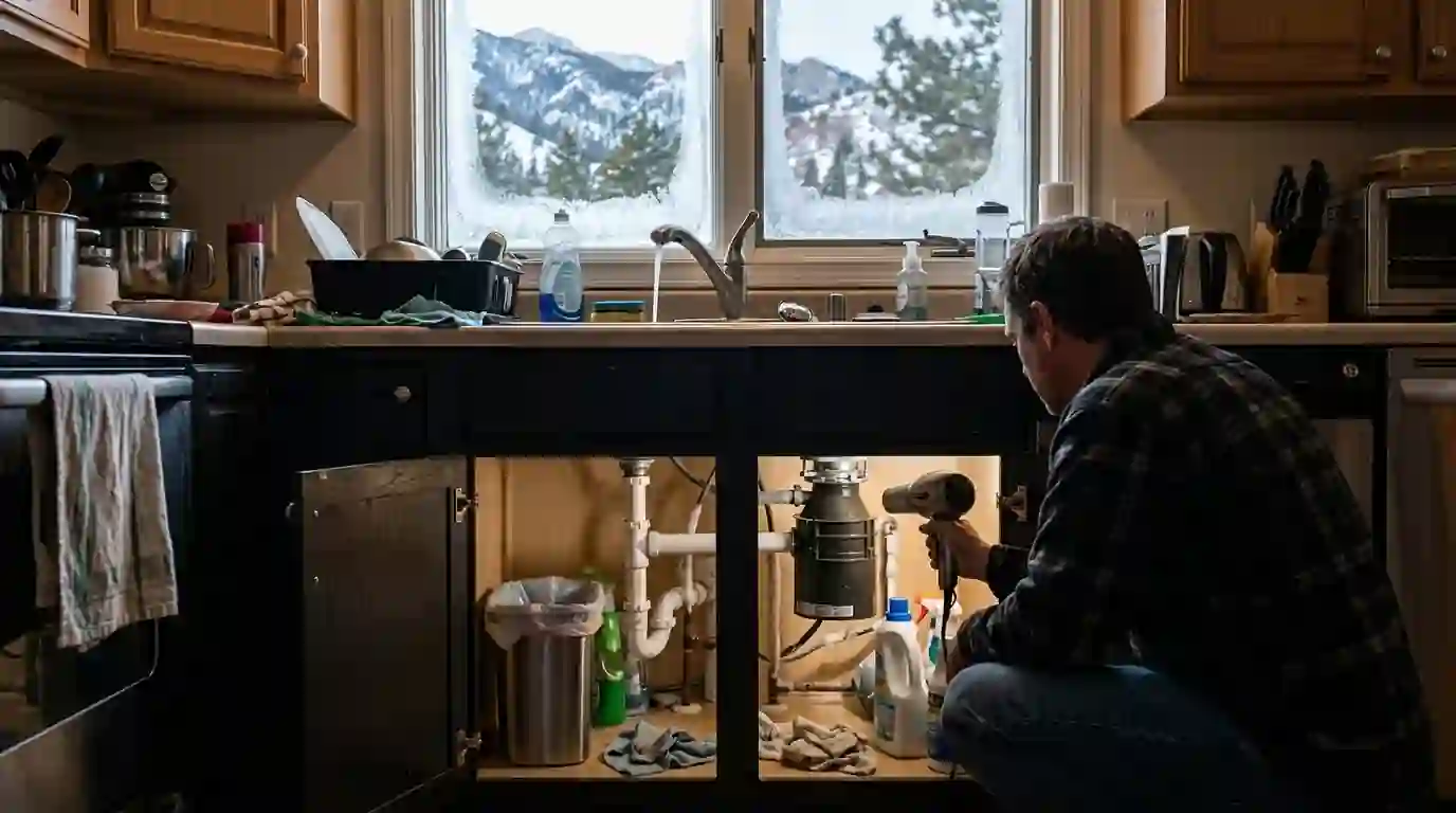 Thawing a frozen kitchen supply pipe with gentle heat in a Colorado Springs home