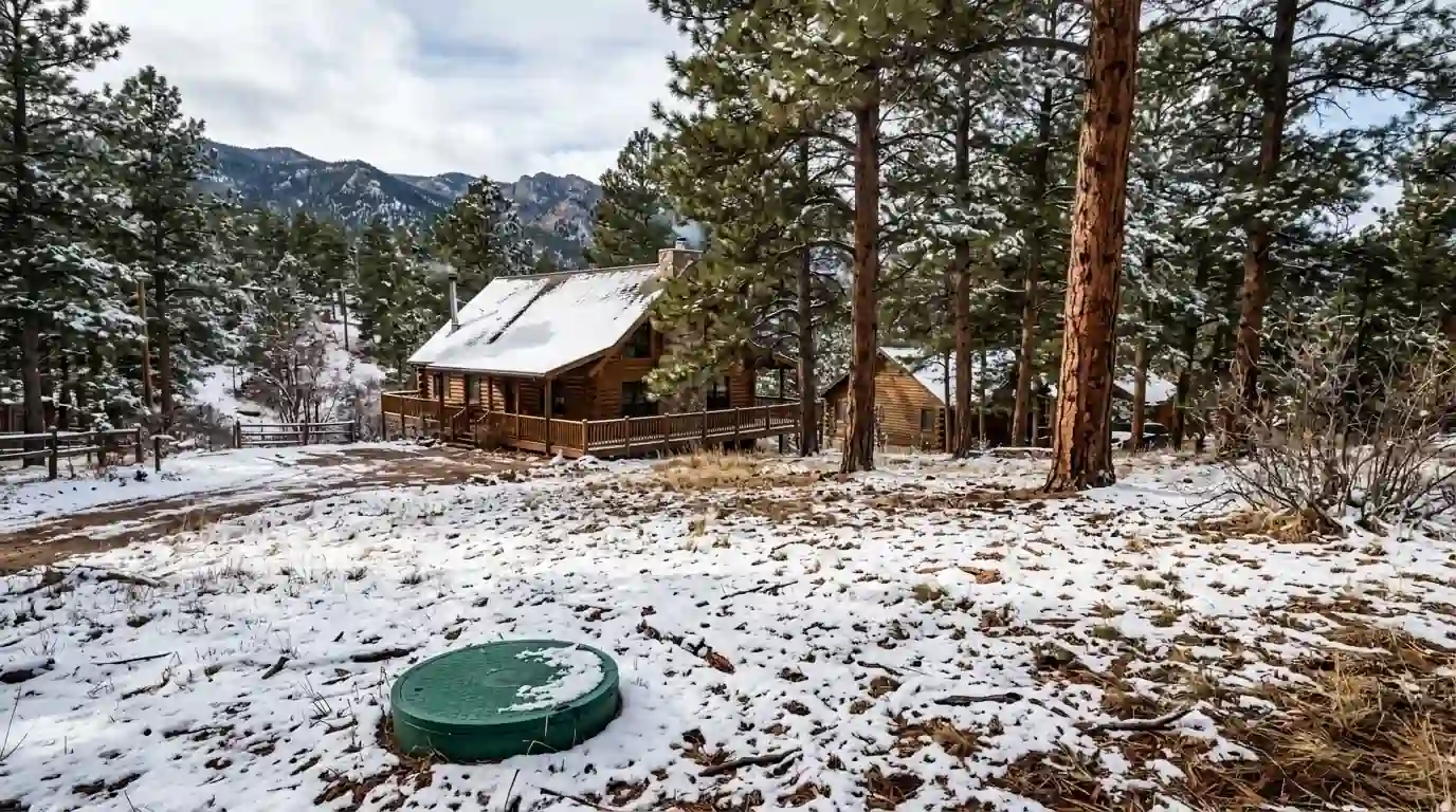 Mountain home among pines in Teller County in winter