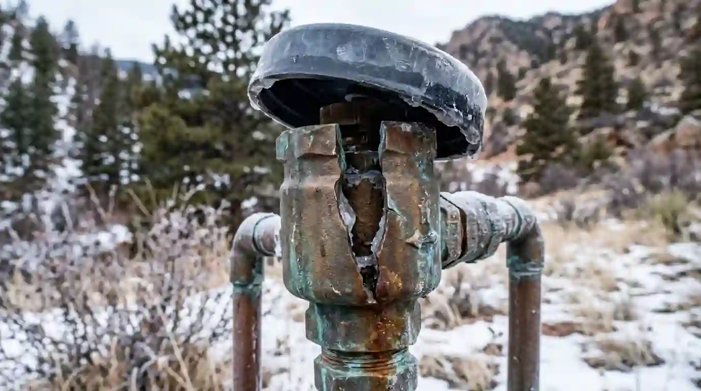 Backflow preventer body split by freezing water