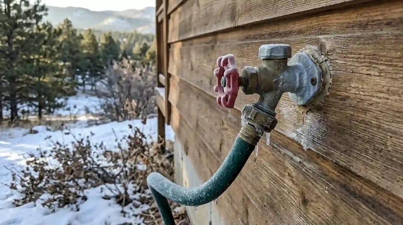 Frozen hose on an outdoor faucet at a Woodmoor home