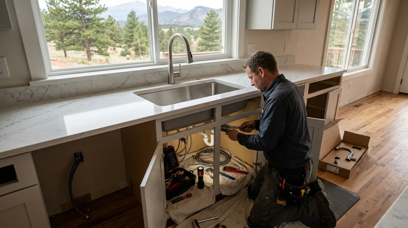 New kitchen sink and faucet installed in a Colorado Springs home