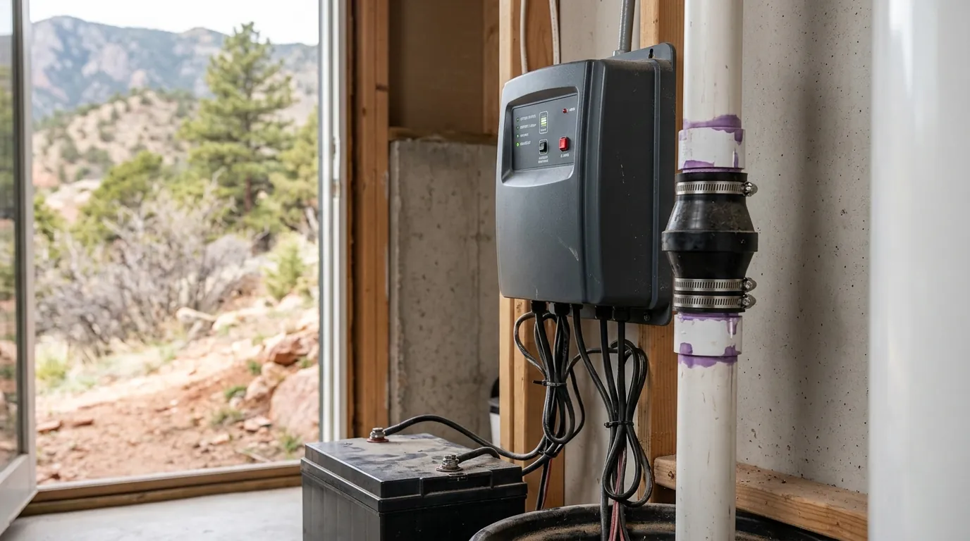 Battery backup sump pump with charger and check valve
