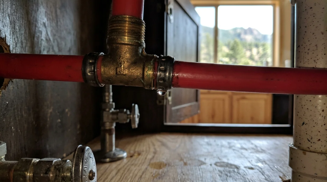 Leaking PEX crimp ring fitting under a kitchen sink
