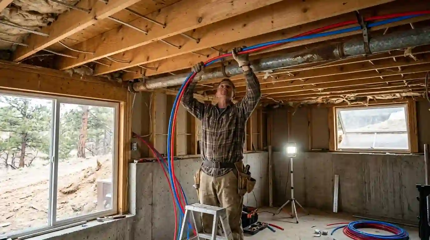 New PEX supply lines replacing galvanized pipe in a Colorado Springs basement