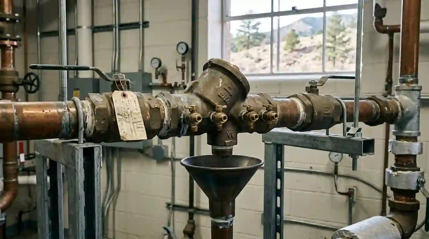 Reduced pressure backflow assembly with test cocks in a mechanical room