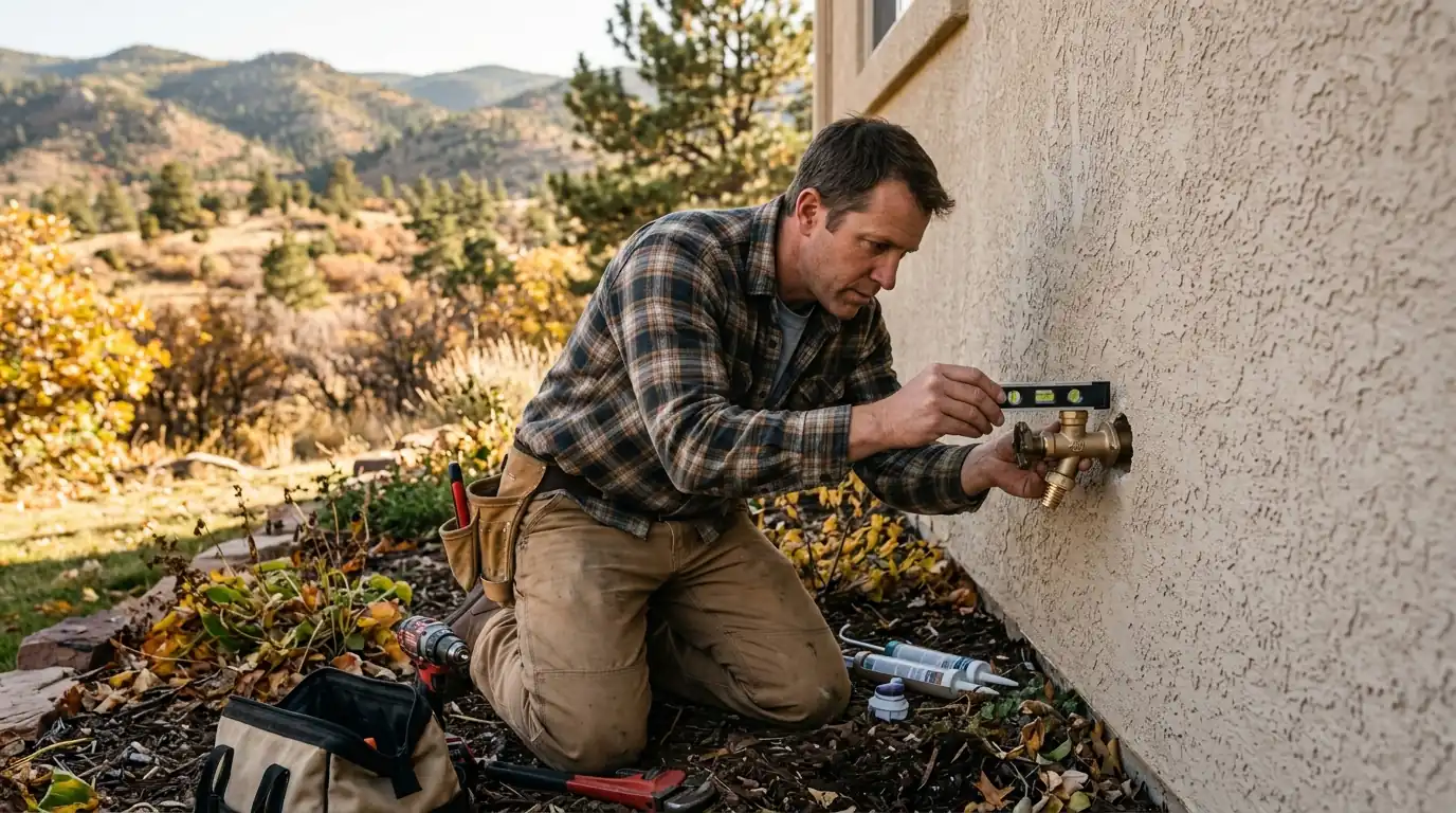 Frost-free sillcock being installed on a Colorado Springs home