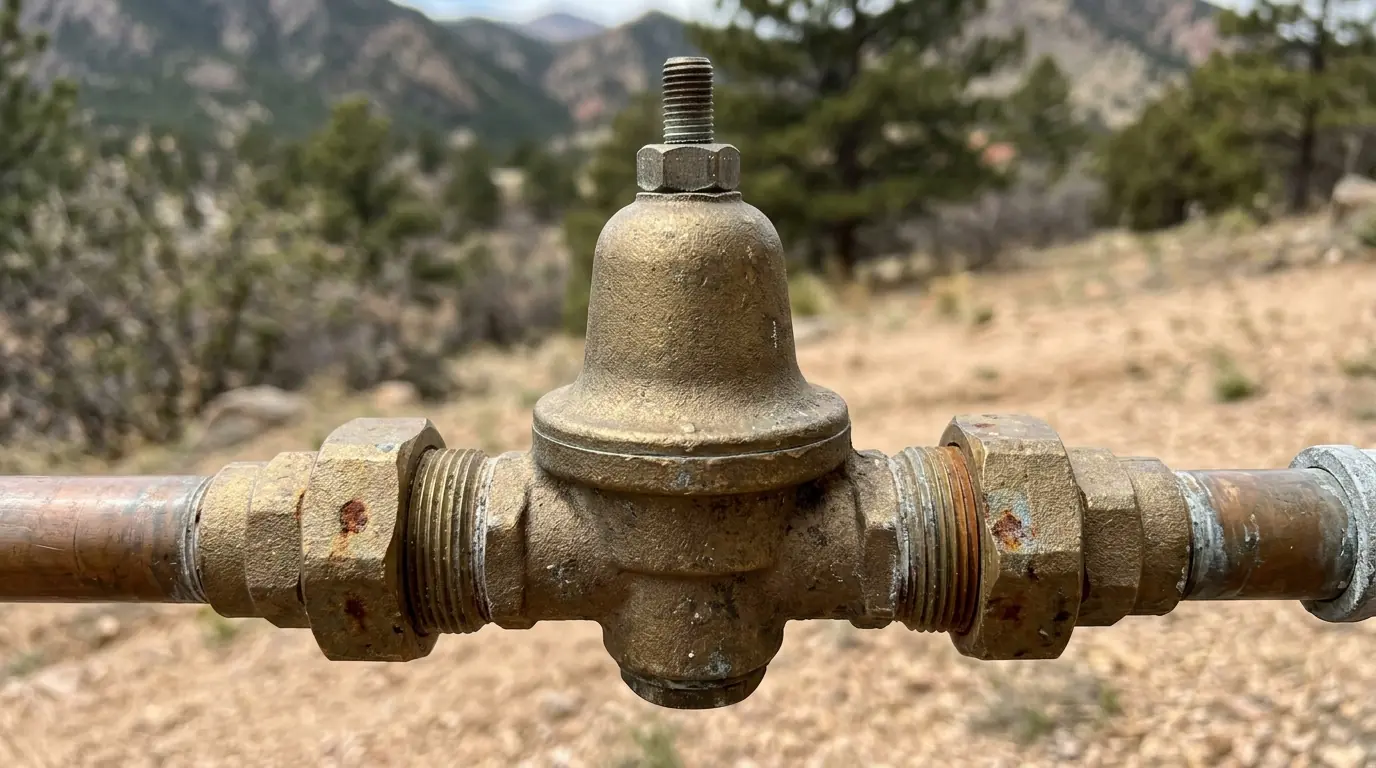 Brass pressure reducing valve with adjusting screw and lock nut