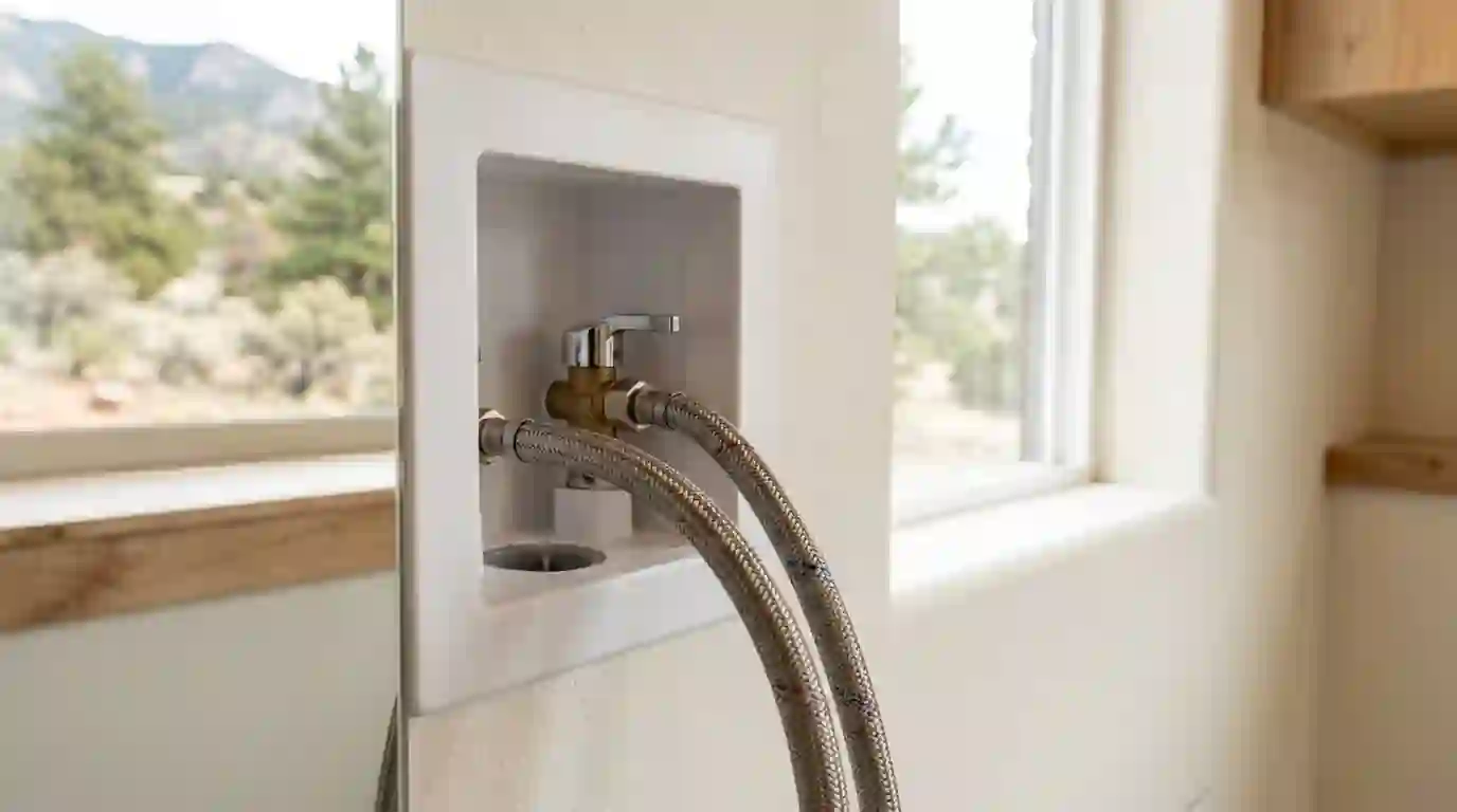 Recessed washer box with a single-lever shut-off valve