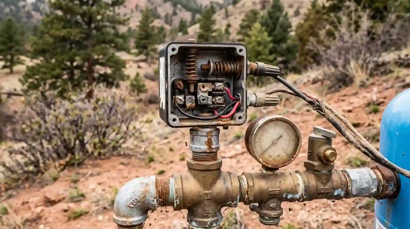 Well pressure switch with worn contacts on a tank tee