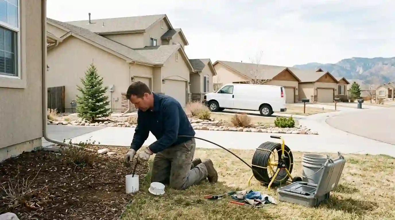 Sewer camera inspection at a cleanout in Cimarron Hills