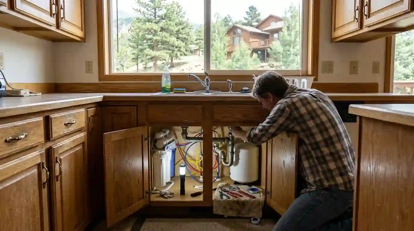 Reverse osmosis filter installed under a kitchen sink in Security-Widefield