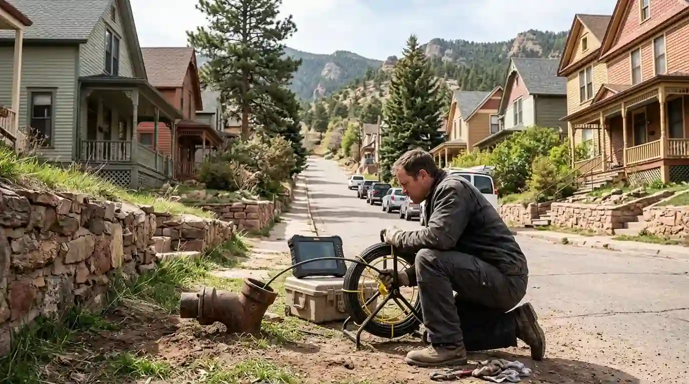 Sewer camera inspection at a historic home in Manitou Springs